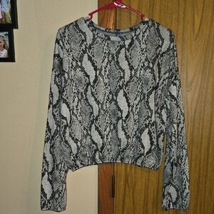 Zara Black and Gray Snake Print Long Sleeve Top